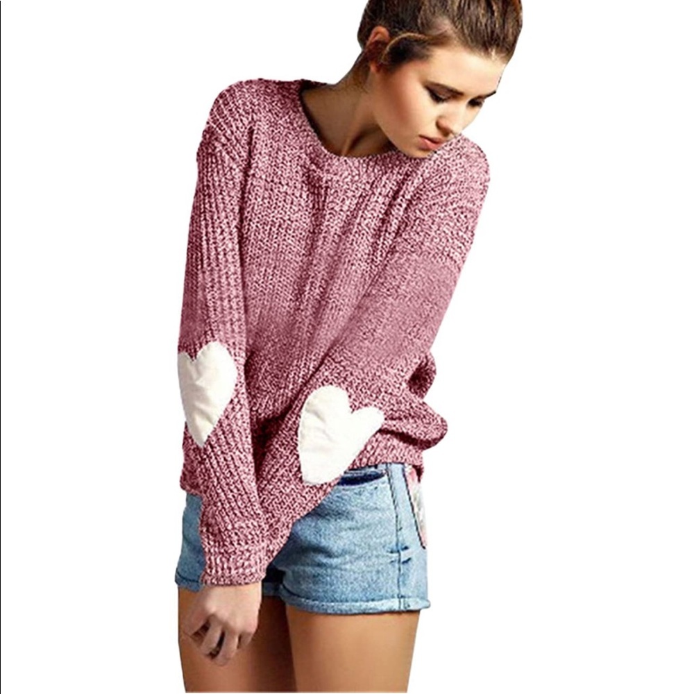 Women's Heart-Shaped Patchwork Elbow Sweater Size M